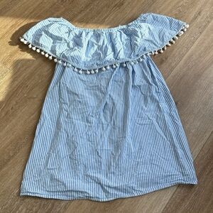 Blue Striped Off-Shoulder Dress